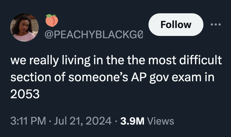 screenshot - we really living in the the most difficult section of someone's Ap gov exam in 2053 3.9M Views